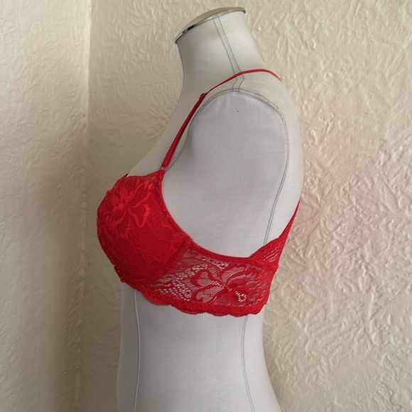 Victoria’s Secret Pink Red Floral Lace Racerback Bra Front Closure 32D - Picture 6 of 10